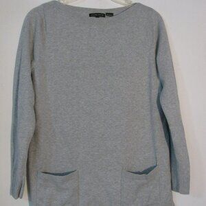 * 2/$15 Jeanne Pierre Gray Sweater Medium 100% Cotton Pockets